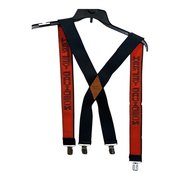 Vintage Harley Davidson Suspenders Orange Black Spellout Logo 90s Cross Back - Picture 3 of 4